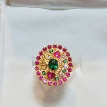 916 gold rani+Green Diamond Ladies Ring