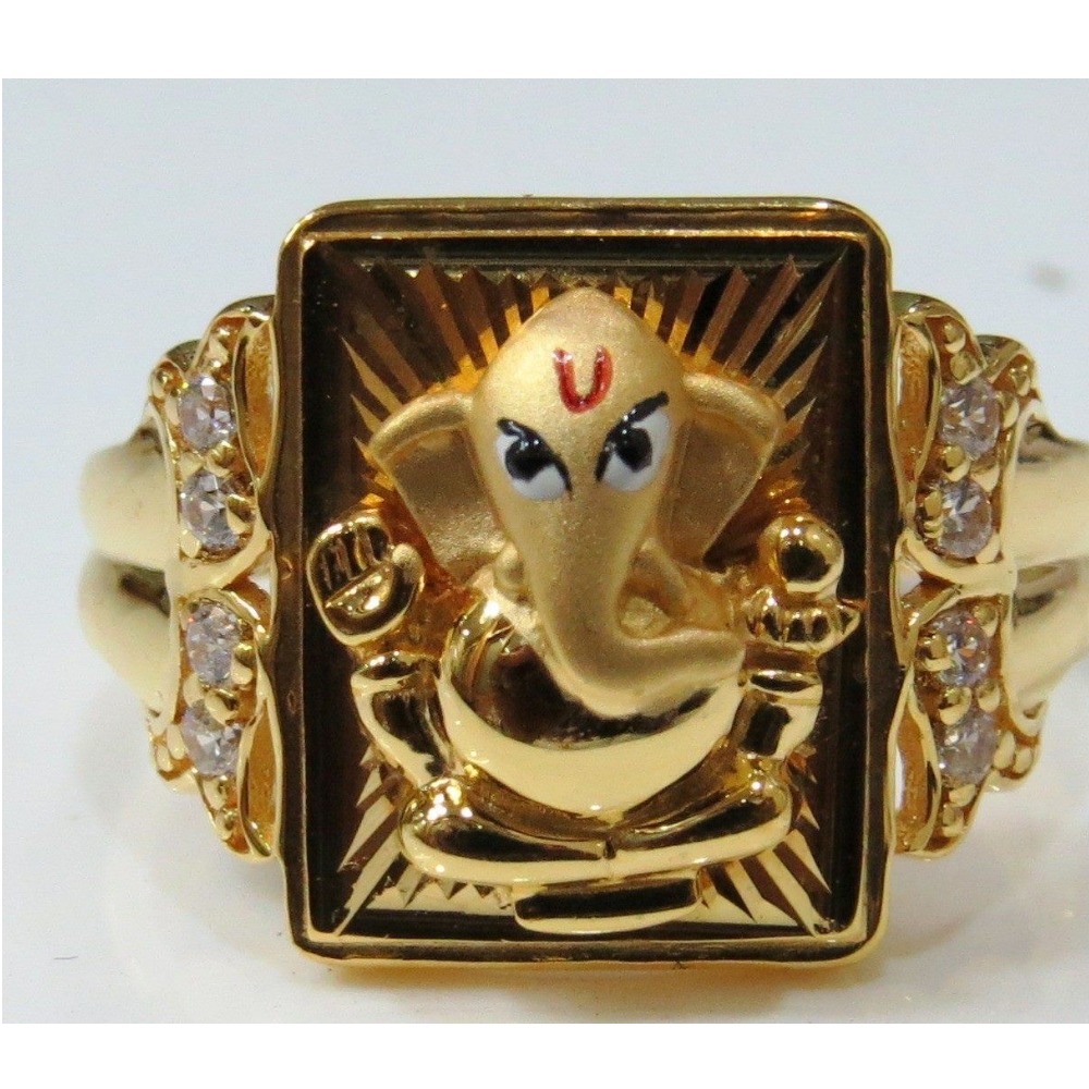 916 Gold Ganesh Design Ring For Men RH-R001